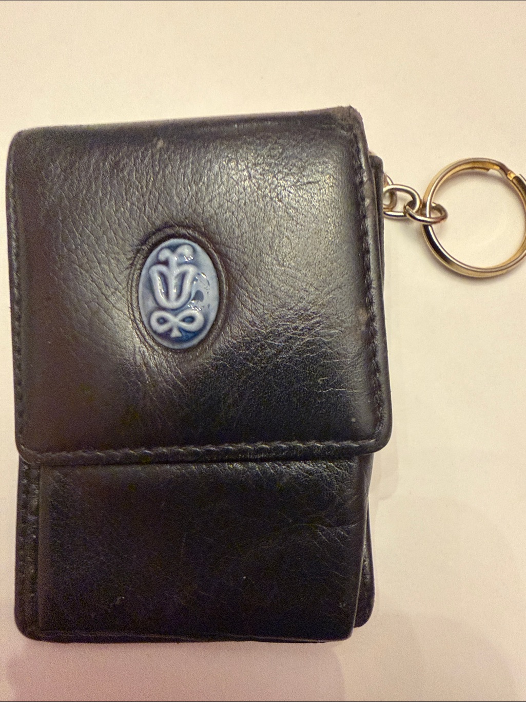 Lladro Society Vintage Black Leather Keychain Wallet With Blue Emblem